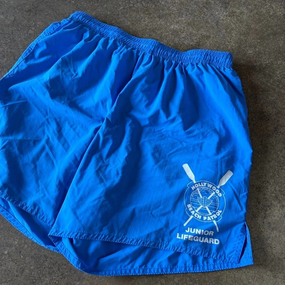Original Watermen Hollywood Beach Patrol Junior Lifeguard Blue Swim Trunks Men M